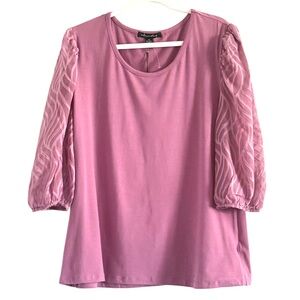 ☘️ 3/$17 A Love Story Elegant Mauve Blouse with Sheer Sleeves